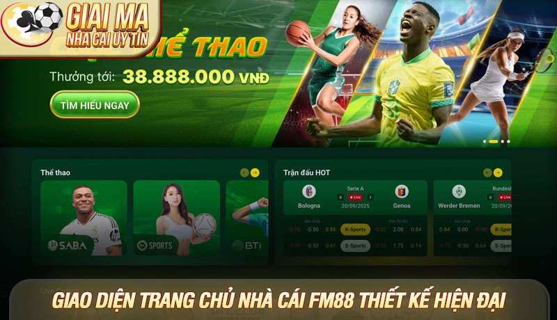 Giao diện trang chủ nhà cái FM88 thiết kế hiện đại