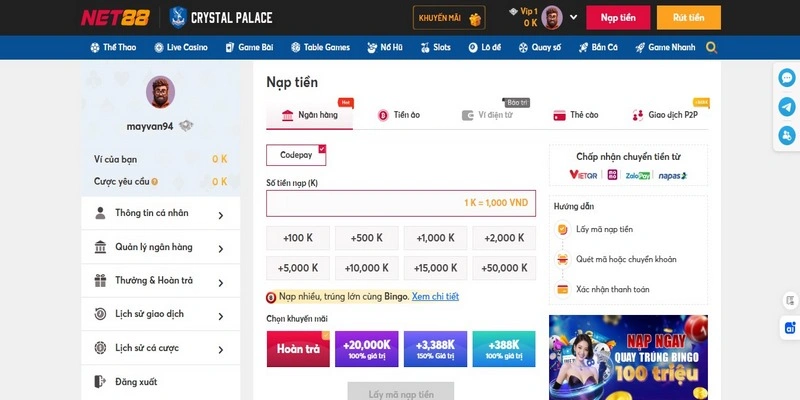 Khái quát về tính năng nạp tiền tối đa tại Net88