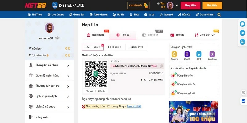 Những phương thức nạp tiền hợp lệ tại NET88